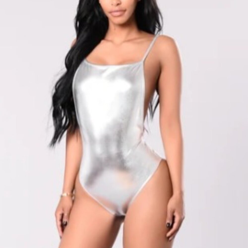 Foiled 1 Piece Swimsuit - Silver
